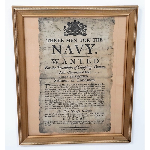 859 - A Vintage Framed and Glazed, Old Naval Recruitment Poster. 51 x 64cm.