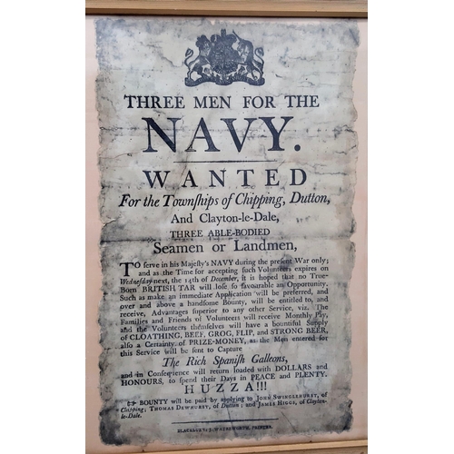 859 - A Vintage Framed and Glazed, Old Naval Recruitment Poster. 51 x 64cm.