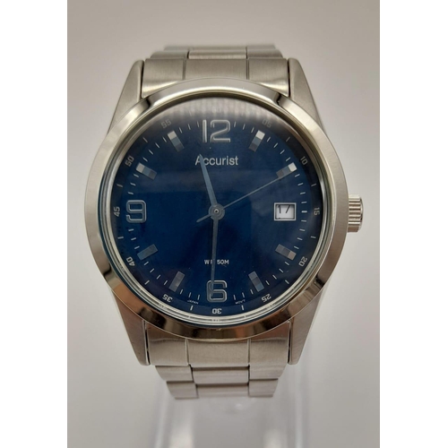 887 - Excellent Condition, Accurist Blue Face Quartz Date Watch. 
38mm Including Crown. Comes with Box, Sp... 