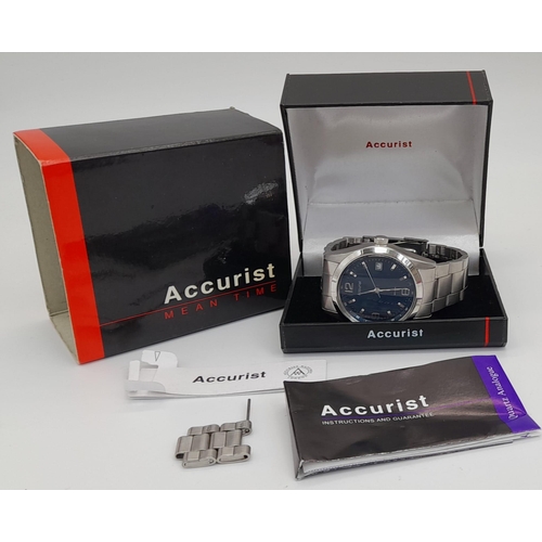 887 - Excellent Condition, Accurist Blue Face Quartz Date Watch. 
38mm Including Crown. Comes with Box, Sp... 