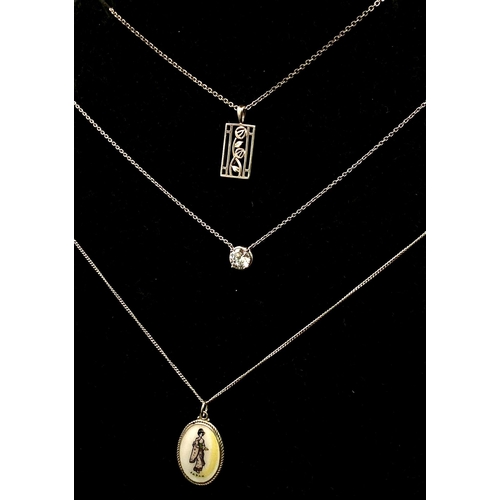 910 - Sterling silver selection of 3 necklaces with pendants, see photos for designs and conditions.