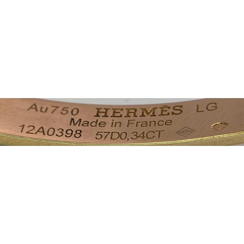 17 - A Hermes Kelly Bracelet in 18k Rose Gold with 61 Sparkling White Diamonds. Interior Circumference 6.... 