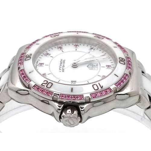 23 - A Tag Heuer Formula 1 Amethyst Quartz Ladies Watch. Ceramic and stainless steel bracelet and case - ... 