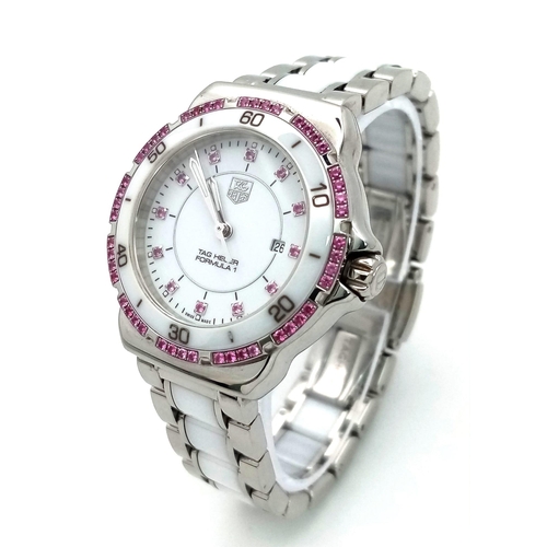 23 - A Tag Heuer Formula 1 Amethyst Quartz Ladies Watch. Ceramic and stainless steel bracelet and case - ... 