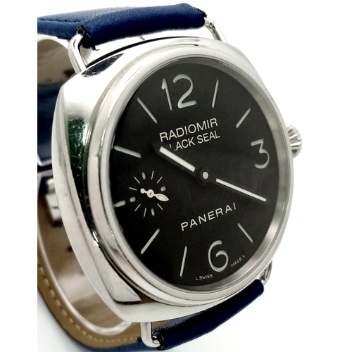 319 - A Panerai Radiomir Black Seal Gents Watch. Blue leather strap. Stainless steel case - 46mm. Black di... 