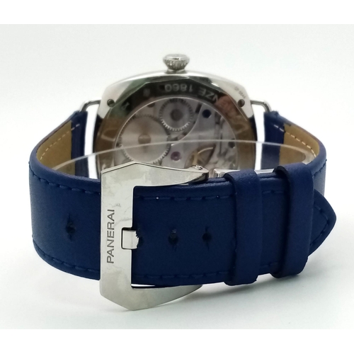 319 - A Panerai Radiomir Black Seal Gents Watch. Blue leather strap. Stainless steel case - 46mm. Black di... 