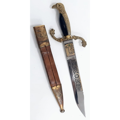 684 - A Vintage, Exquisitely Detailed, Heavy Gilt Eagle & Dragon Head Handle Presentation Knife. 
In Detai... 