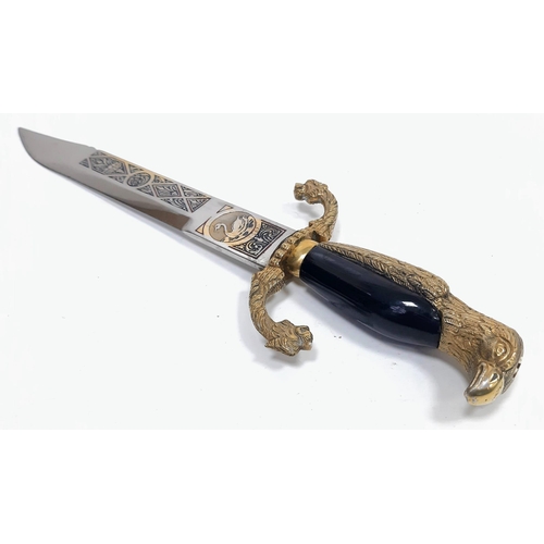 684 - A Vintage, Exquisitely Detailed, Heavy Gilt Eagle & Dragon Head Handle Presentation Knife. 
In Detai... 