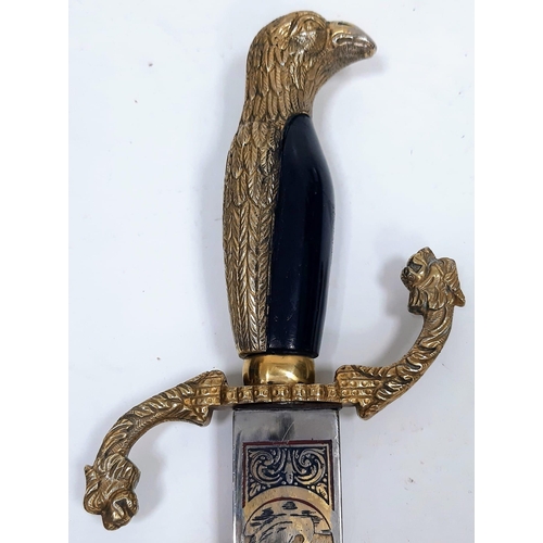 684 - A Vintage, Exquisitely Detailed, Heavy Gilt Eagle & Dragon Head Handle Presentation Knife. 
In Detai... 