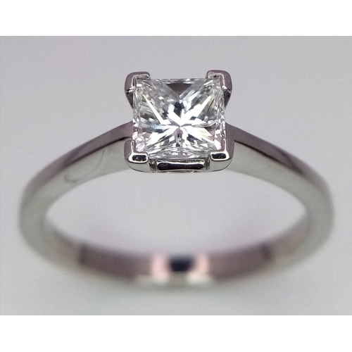 277 - A SQUARE DIAMOND SOLITAIRE RING SET IN PLATINUM , WITH TOP QUALITY DIAMOND .   4.1gms   size N   070... 