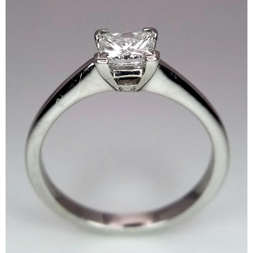 277 - A SQUARE DIAMOND SOLITAIRE RING SET IN PLATINUM , WITH TOP QUALITY DIAMOND .   4.1gms   size N   070... 