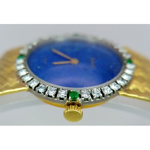 31 - Vintage Ladies Piaget 18ct yellow gold watch, with a lapis lazuli dial (22mm) accented with a beauti... 