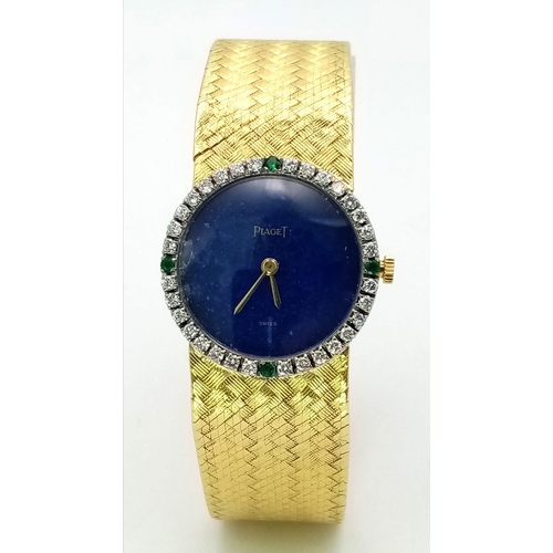 31 - Vintage Ladies Piaget 18ct yellow gold watch, with a lapis lazuli dial (22mm) accented with a beauti... 