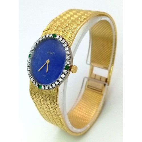 31 - Vintage Ladies Piaget 18ct yellow gold watch, with a lapis lazuli dial (22mm) accented with a beauti... 