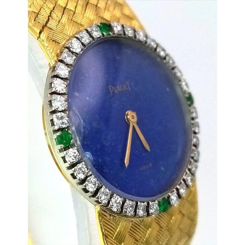 31 - Vintage Ladies Piaget 18ct yellow gold watch, with a lapis lazuli dial (22mm) accented with a beauti... 