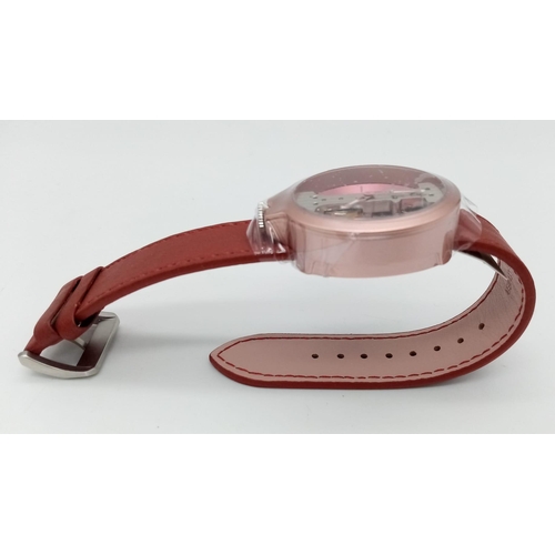 409 - Atto Verticale Masera Mechanical Skeleton Watch.
Tanned Red Leather strap with a dusty pink undersid... 