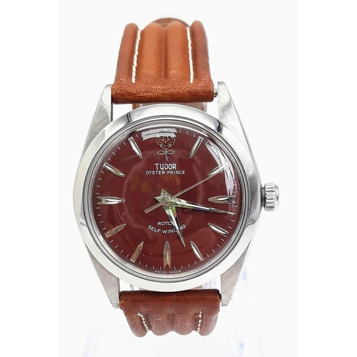 597 - A Tudor Oyster-Prince Rotor Self-Winding Gents Watch. Brown leather strap. Stainless steel case - 35... 