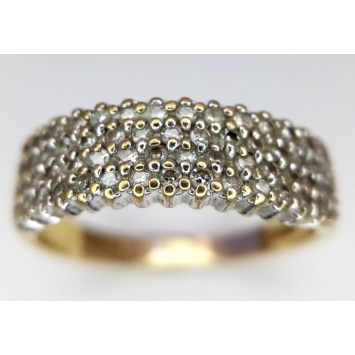 628 - 9K Yellow Gold 4 Row Diamond, 0.33CT, Ring.
Size: M
Weight: 2.7g
SC-3069