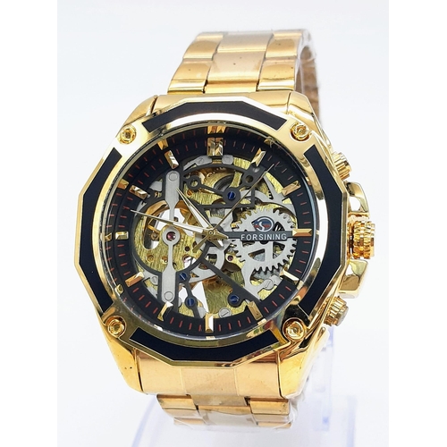 901 - An Unworn Men’s, Royal Oak Style, Gold Tone, Skeleton Front and Back Automatic Watch by Forsinning. ... 