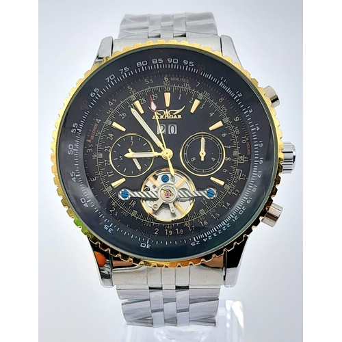 943 - An Unworn Men’s, Skeleton Front and Back, Automatic Stainless Steel Watch by Jaragar. Complete with ... 