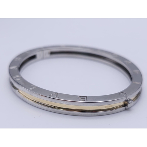 3 - A Buglari B.Zero1 Bangle Bracelet in Stainless Steel with 18k Yellow Gold Inlay, Interior Length 6.4... 