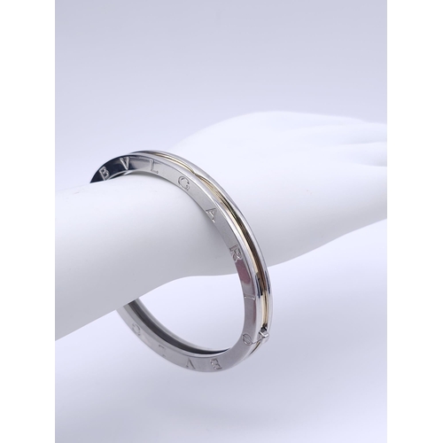 3 - A Buglari B.Zero1 Bangle Bracelet in Stainless Steel with 18k Yellow Gold Inlay, Interior Length 6.4... 