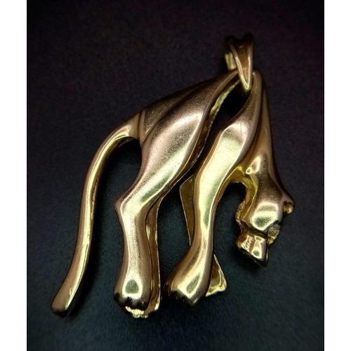 590 - A 14K Yellow Gold Panther Pendant with Diamond Eyes. Ready to pounce - 3cm x 4cm. 17.58g total weigh... 