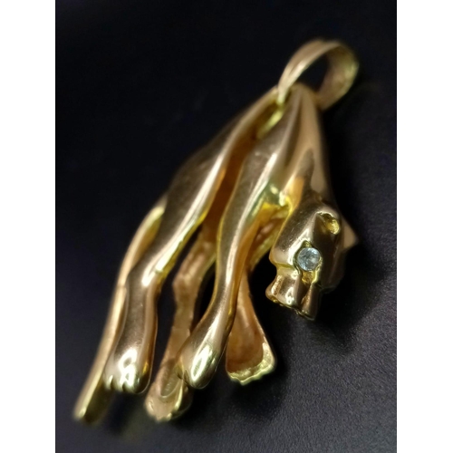 590 - A 14K Yellow Gold Panther Pendant with Diamond Eyes. Ready to pounce - 3cm x 4cm. 17.58g total weigh... 