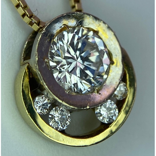 184 - A DESIGNER WHITE AND YELLOW GOLD DIAMOND PENDANT ON A 40cme 14K GOLD CHAIN .4.25gms  009048