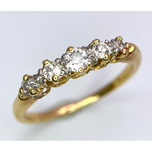 24 - A Vintage 14K Yellow Gold Five Stone Diamond Ring. Size K/L. 2.2g total weight.