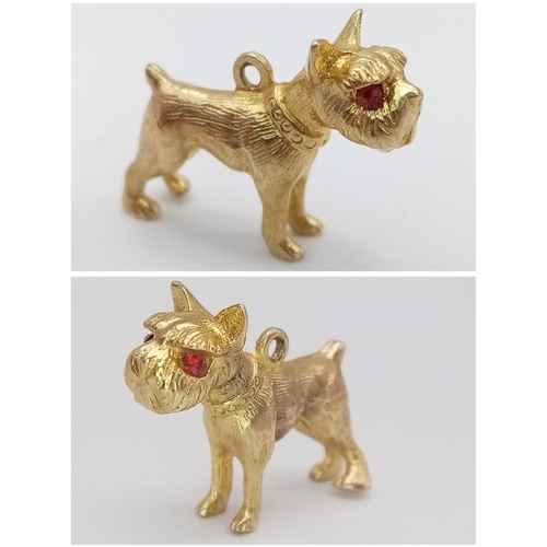 48 - A Vintage 9K Yellow Gold Boxer Dog with Garnet Eyes Pendant/Charm. 25mm length. 4.96g weight.