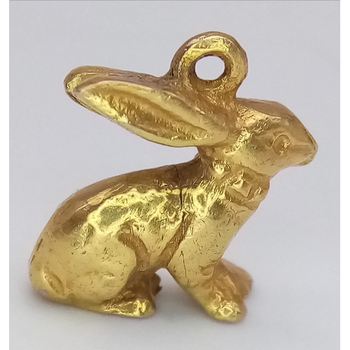 449 - A 9K Bright Yellow Gold Bunny Rabbit Pendant/Charm. 15mm. 3.75g weight.