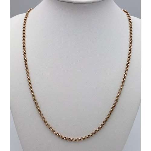 468 - A Vintage 9K Yellow Gold Belcher Necklace/Chain. 57cm length. 7.62g weight.