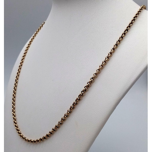 468 - A Vintage 9K Yellow Gold Belcher Necklace/Chain. 57cm length. 7.62g weight.