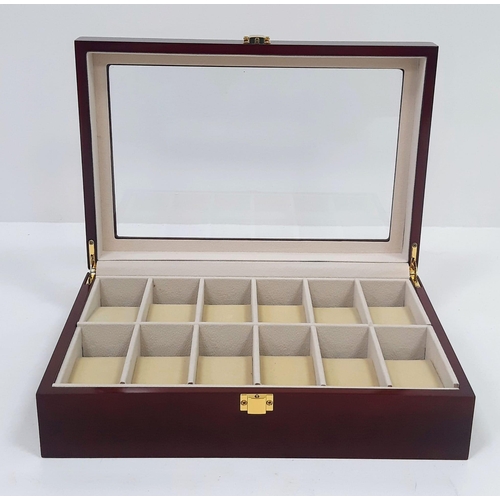 751 - A high quality wooden watch case for 12 watches (often used by ROLEX and OMEGA dealers), made from h... 