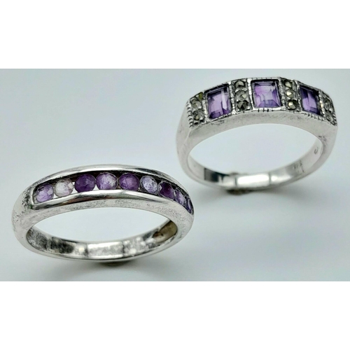 1213 - Two Purple Gem, Sterling Silver Rings.
Both Size: N
Total Weight: 6.2g