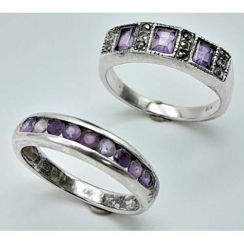 1213 - Two Purple Gem, Sterling Silver Rings.
Both Size: N
Total Weight: 6.2g