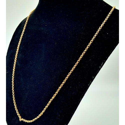 29 - A 9K Rose Gold Belcher Link Chain/Necklace. 72cm. 11.72g weight.