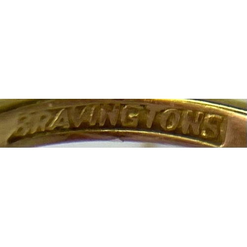 344 - A Vintage 18K Yellow Gold and Platinum Bravingtons Three Diamond Crossover Ring. Size P. 3.51g total... 