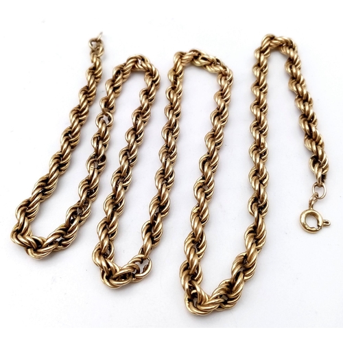 99 - A Vintage 9K Yellow Gold Rope Necklace. 54cm. 11g weight.