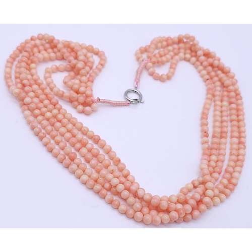 1220 - Vintage Style 5-Teir Angel Coral Necklace (52cm) and bracelet with magnetic clasp (6cm in diameter).