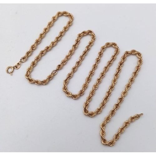 52 - A Vintage 9K Yellow Gold Rope Necklace. 52cm length. 6.2g weight.