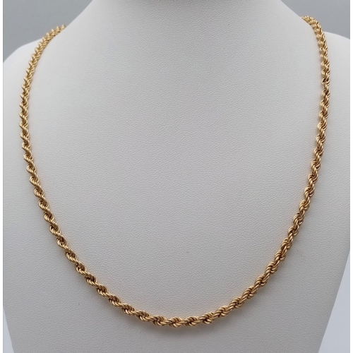 52 - A Vintage 9K Yellow Gold Rope Necklace. 52cm length. 6.2g weight.