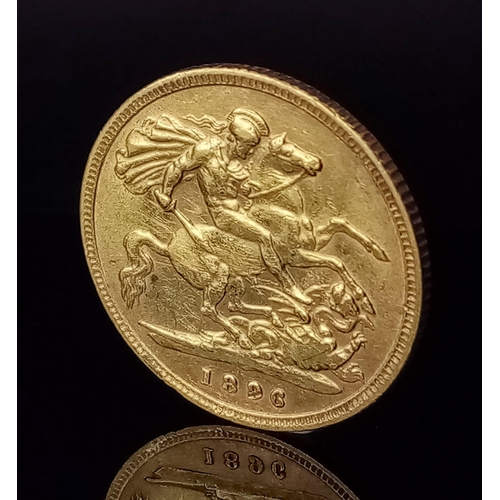 127 - An 1896 Queen Victoria 22K Gold Half Sovereign Coin.