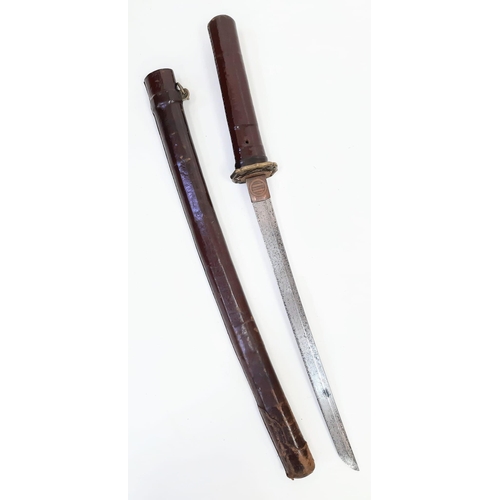 57 - WW2 Japanese Wakizashi Short Sword with an ancient family blade and crest on the Habaki. The Wakizas... 