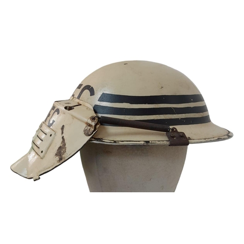 253 - WW2 1941 Dated British Home Front Fire Guards Zuckerman Helmet with rare visor for incendiary bombs.