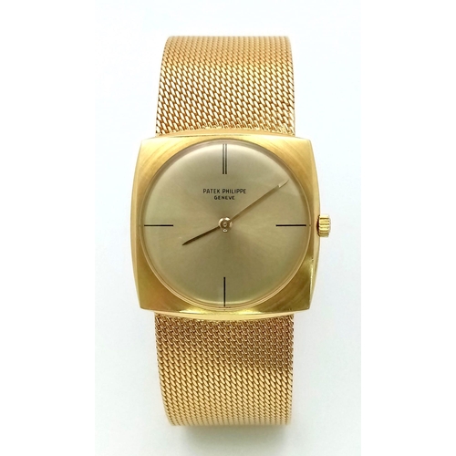 159 - A Classic Vintage Patek Philippe 18K Gold Ladies Watch. 18k gold bracelet and square case - 28mm. Go... 