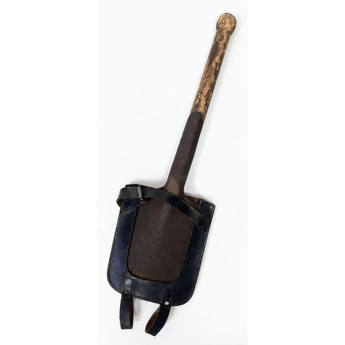 415 - WW2 German Entrenching Spade in leather pannier. Dated 1944.