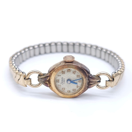 65 - A Vintage Bimesa 17 Jewel 18K Gold Cased Mechanical Watch. Expandable gilded bracelet. 18k gold case... 