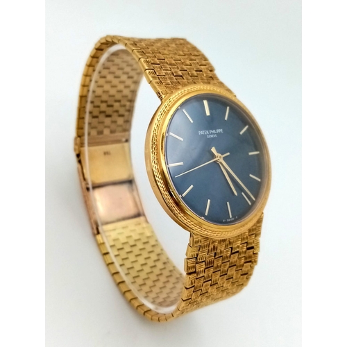 25 - A SHOW STOPPING 18K GOLD PATEK PHILIPPE GENTS WATCH WITH BLOCK LINK SOLID 18K GOLD STRAP, AMAZING BL... 